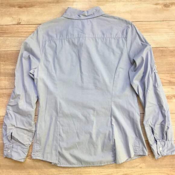 Tommy Hilfiger Button Down Shirt Womens Medium Light Blue Roll Tab Sleeve Cotton - Picture 7 of 8